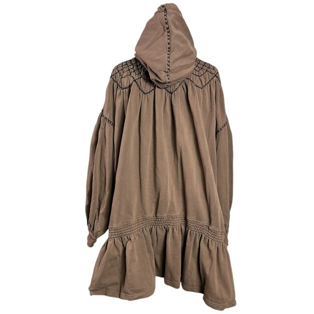 Free People Bohemian Marty Smocked Mini Dress Brown Bear Sweatshirt Tunic Medium - Picture 12 of 15